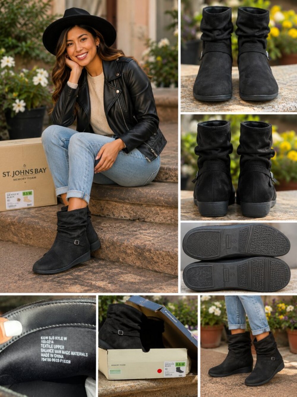 🖤 St. John's Bay Kyle Black Ankle Boots Size 8.5W